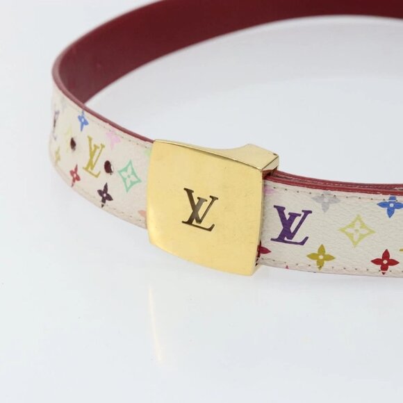 LOUIS VUITTON Monogram Multicolor Ceinture LV Cut Belt 35.8"" White Auth 142762 - Picture 5 of 12